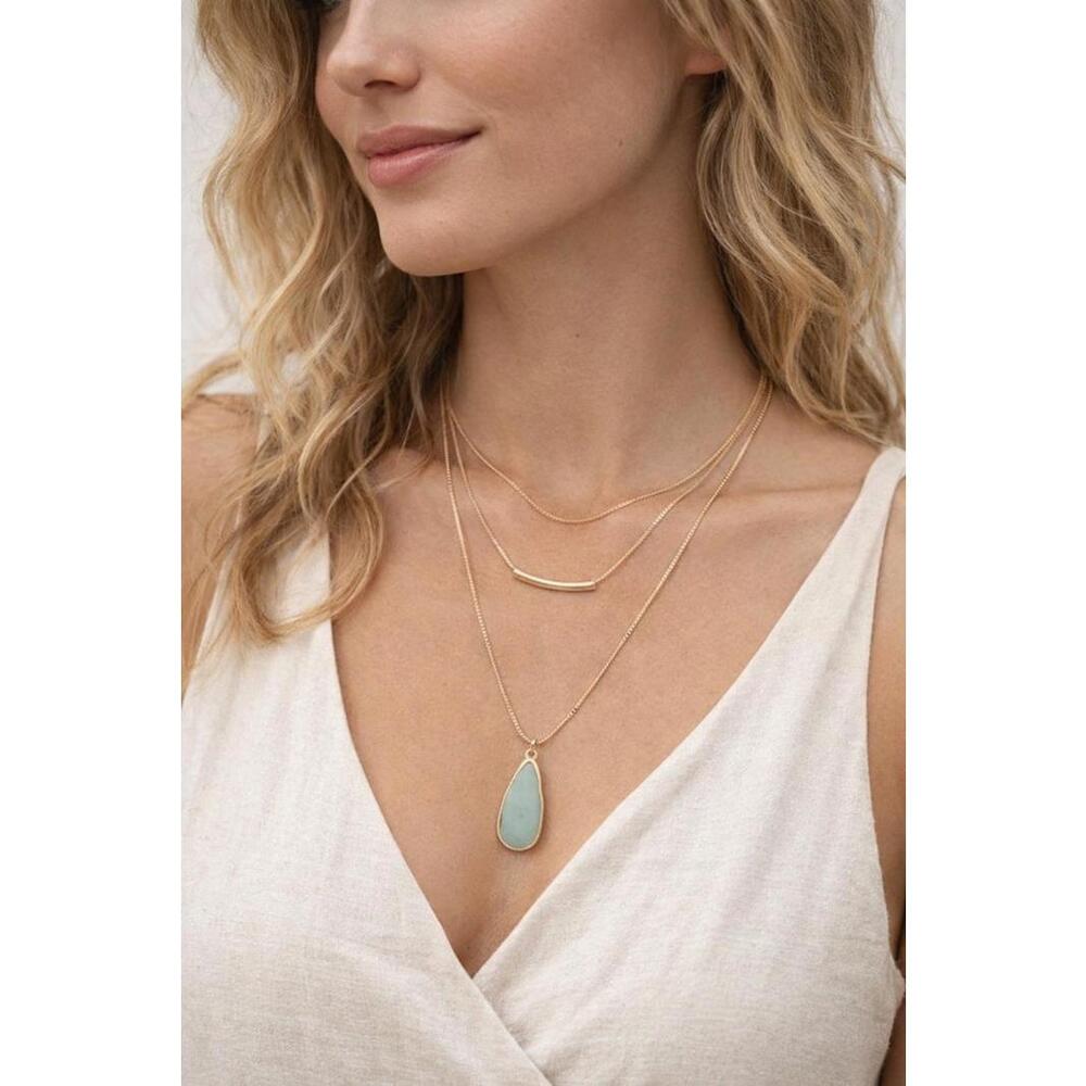 Nine West - Stone Pendant Multirow Necklace - 17"